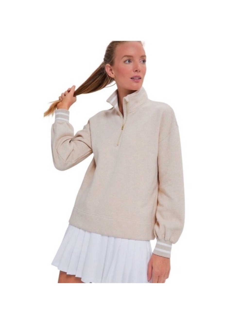 Tuckernuck TNuck Quarter-Zip Pullover Sweater in Light Beige Small